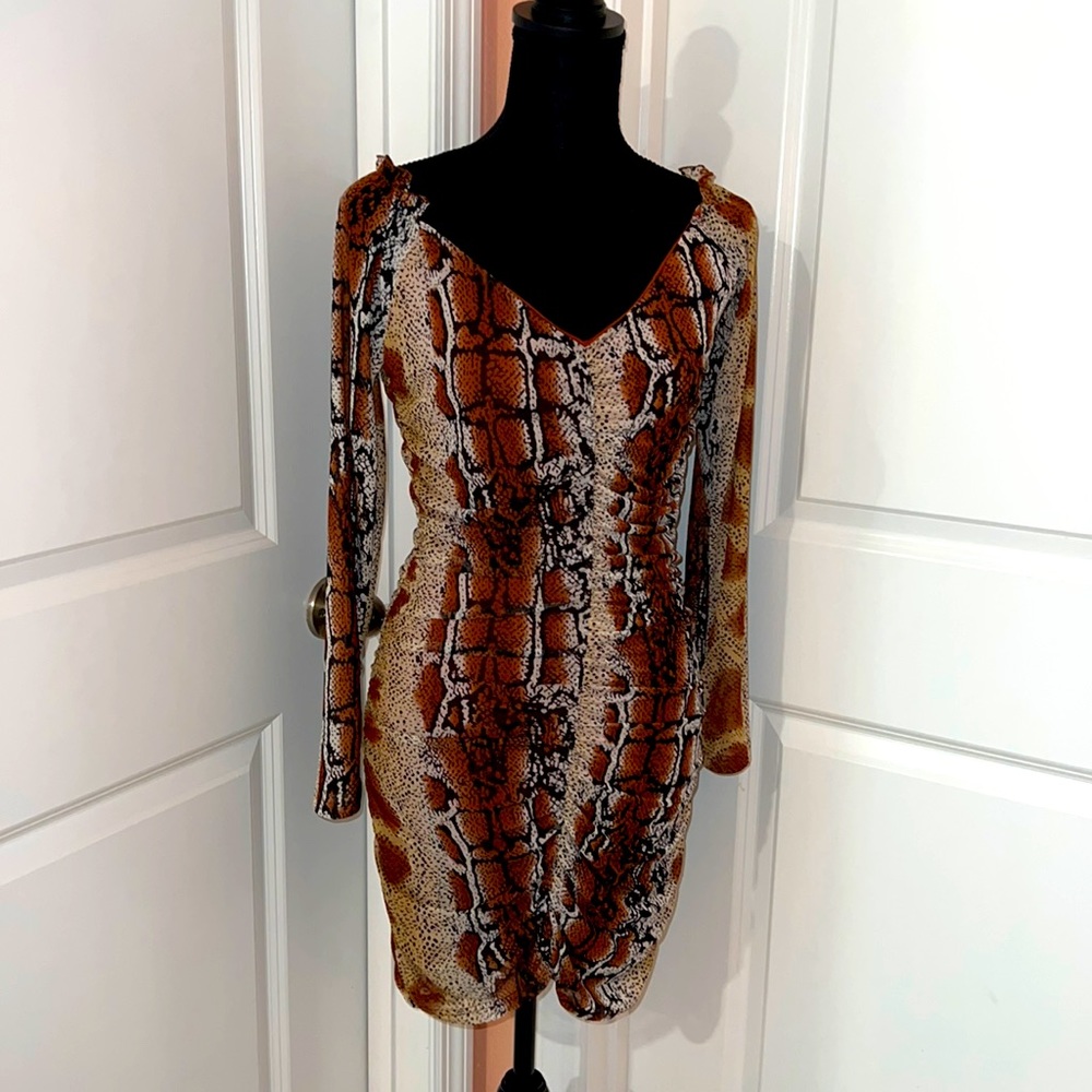 Snake Skin Print Long Sleeve Dress